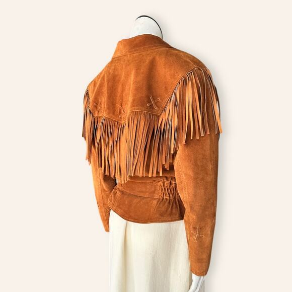 Vintage 80s Wilsons Rust Brown Suede Fringe Jacket Western Boho Cowgirl Small - Picture 4 of 10